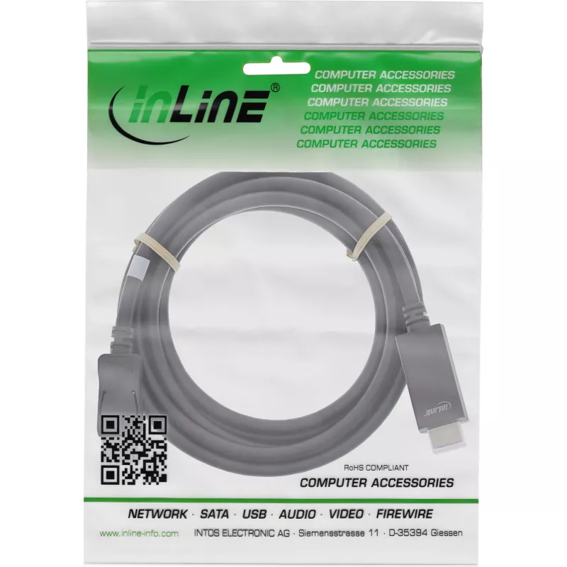 InLine DisplayPort į HDMI keitiklio laidas, 4K/60Hz, juodas, 3 m