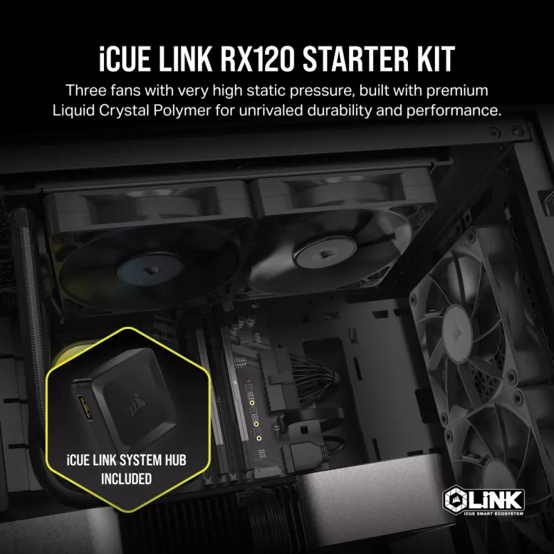 CORSAIR iCUE LINK RX120 120mm ventiliatoriaus rinkinys (3 vnt.)
