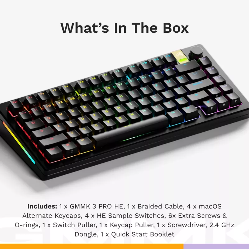 Mechaninė žaidimų klaviatūra GLORIOUS GMMK 3 PRO HE 75% Wireless RF + Bluetooth, RGB, US QWERTY, juoda