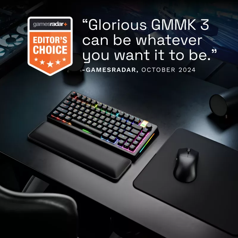 Mechaninė žaidimų klaviatūra GLORIOUS GMMK 3 PRO HE 75% Wireless RF + Bluetooth, RGB, US QWERTY, juoda