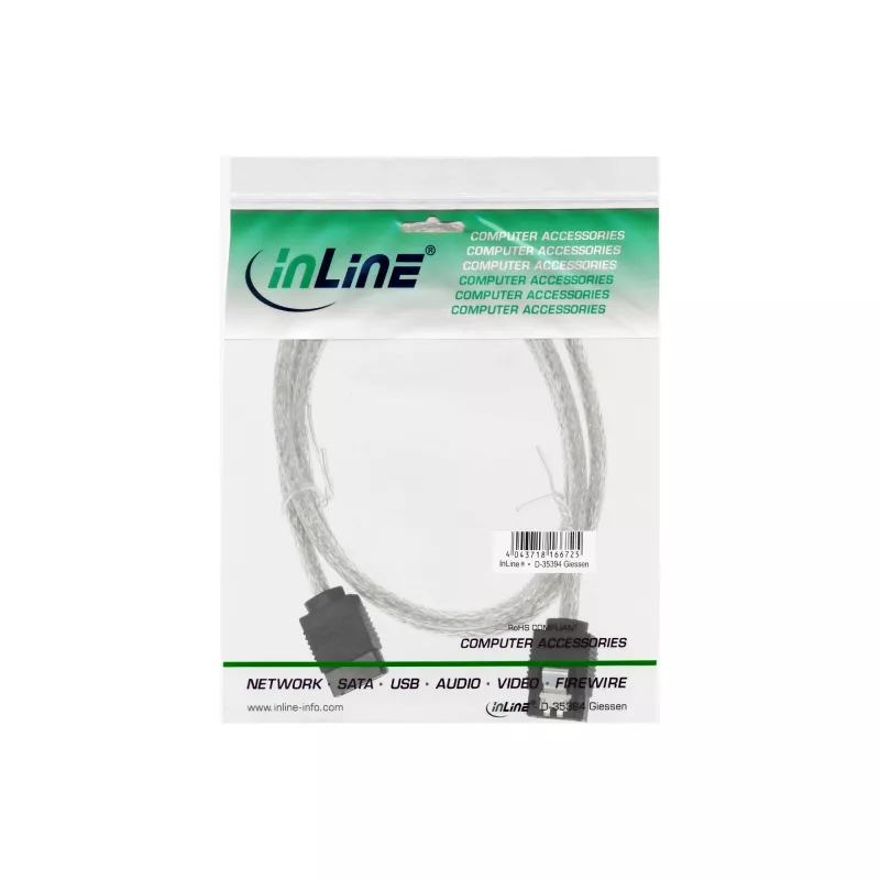 InLine SATA 6Gb/s apvalus kabelis su fiksatoriais 0,5m