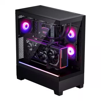 PC korpusas Phanteks XT View Tower Black — Midi-Tower, grūdintas stiklas, RGB, palaiko ATX/EATX/Micro-ATX/Mini-ITX, GPU iki 41,5 cm, CPU aušintuvas 184 mm
