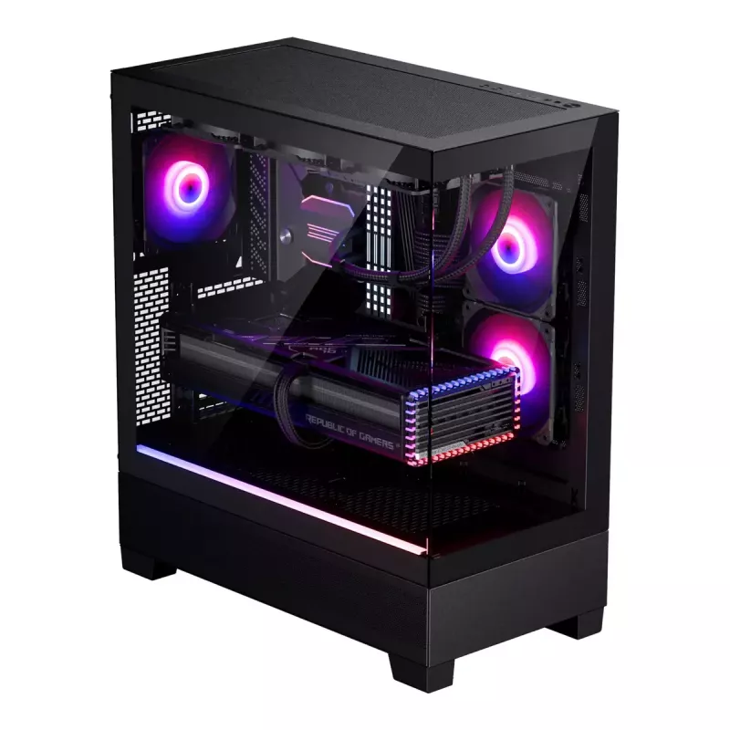 PC korpusas Phanteks XT View Tower Black — Midi-Tower, grūdintas stiklas, RGB, palaiko ATX/EATX/Micro-ATX/Mini-ITX, GPU iki 41,5 cm, CPU aušintuvas 184 mm