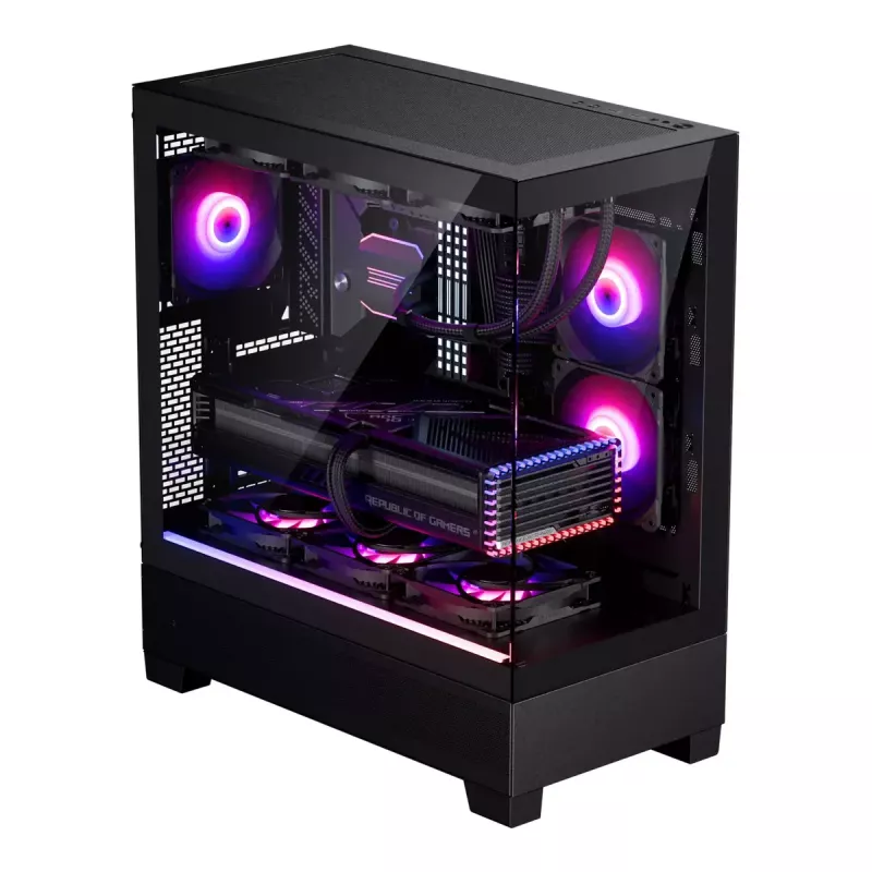 PC korpusas Phanteks XT View Tower Black — Midi-Tower, grūdintas stiklas, RGB, palaiko ATX/EATX/Micro-ATX/Mini-ITX, GPU iki 41,5 cm, CPU aušintuvas 184 mm