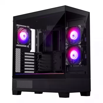 PC korpusas Phanteks XT View Tower Black — Midi-Tower, grūdintas stiklas, RGB, palaiko ATX/EATX/Micro-ATX/Mini-ITX, GPU iki 41,5 cm, CPU aušintuvas 184 mm