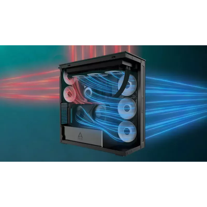 ARCTIC Xtender VG (Juoda) Premium E-ATX kompiuterio korpusas su vertikaliu GPU montavimu