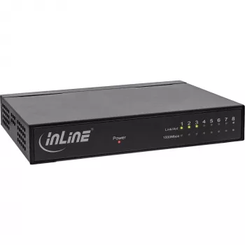 InLine 8 prievadų tinklo jungiklis, 1 Gb/s, metalinis, be ventiliatoriaus, ekranuoti prievadai
