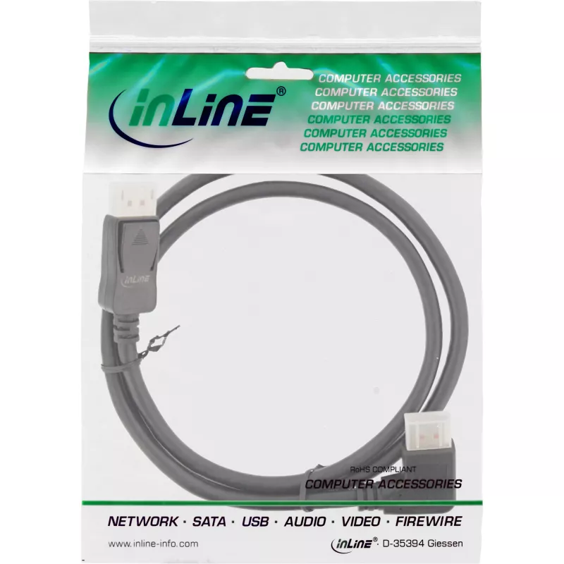InLine DisplayPort 1.4 kabelis, 8K4K, stačiu kampu, juodas/auksinis, 3 m
