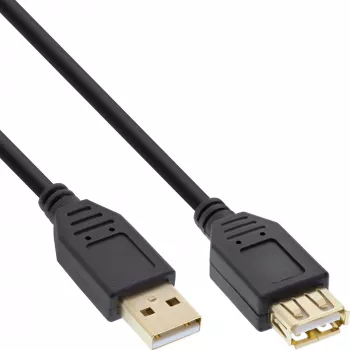 InLine USB 2.0 ilginimo laidas A tipo kištukas / lizdas, auksuoti kontaktai, juodas, 0,5 m