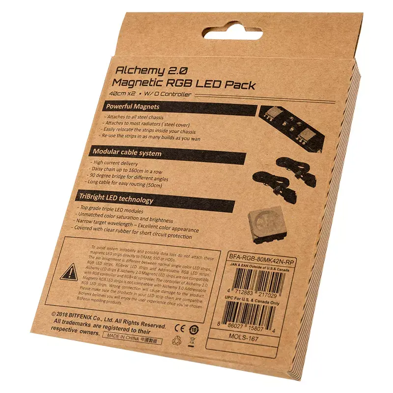 BITFENIX Alchemy 2.0 kompiuterio korpuso apšvietimo rinkinys, universalus, 12V, 5.04W, 2 vnt., 10mm x 0.5m, juoda/balta
