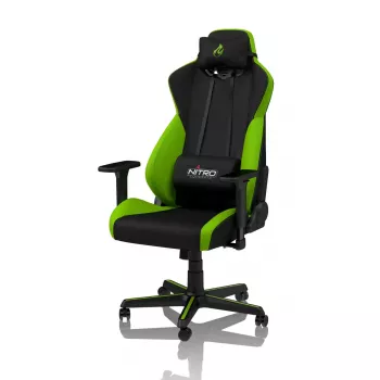 Žaidimų kėdė Nitro Concepts S300 – audinio sėdynė, reguliuojamas aukštis 128–140 cm, atlošo plotis 56 cm, juoda/žalia