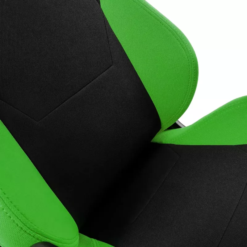 Žaidimų kėdė Nitro Concepts S300 – audinio sėdynė, reguliuojamas aukštis 128–140 cm, atlošo plotis 56 cm, juoda/žalia