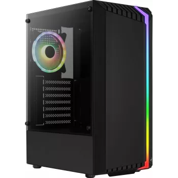 Kompiuterio korpusas AEROCOOL Bionic Midi Tower — ATX, grūdintas stiklas, 3.5“x2 / 2.5”x4, iki 297 mm GPU, 158 mm CPU aušintuvas, mėlynas LED