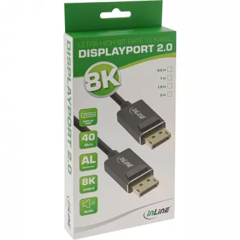 InLine DisplayPort 2.0 kabelis, 8K4K UHBR, juodas, paauksuoti kontaktai, 1 m