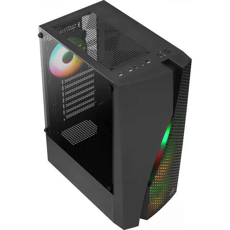 Aerocool WAVEBKV3 ATX korpusas su grūdintu stiklu ir 4 RGB ventiliatoriais, juodas