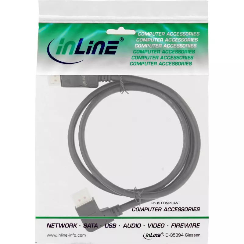 DisplayPort 1.4 kabelis InLine 17151L 8K4K kairysis kampinis juodas/auksinis 1 m