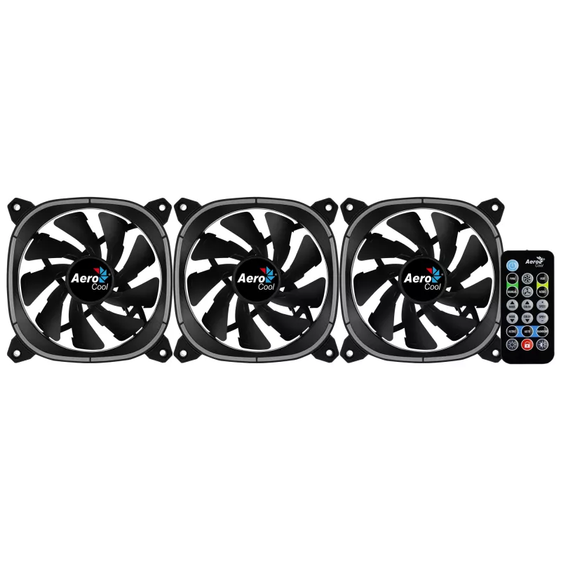 Ventiliatorių rinkinys Aerocool ASTRO12PRO 3 vnt. 12 cm RGB LED antivibracinis nuotolinio valdymo pultelis