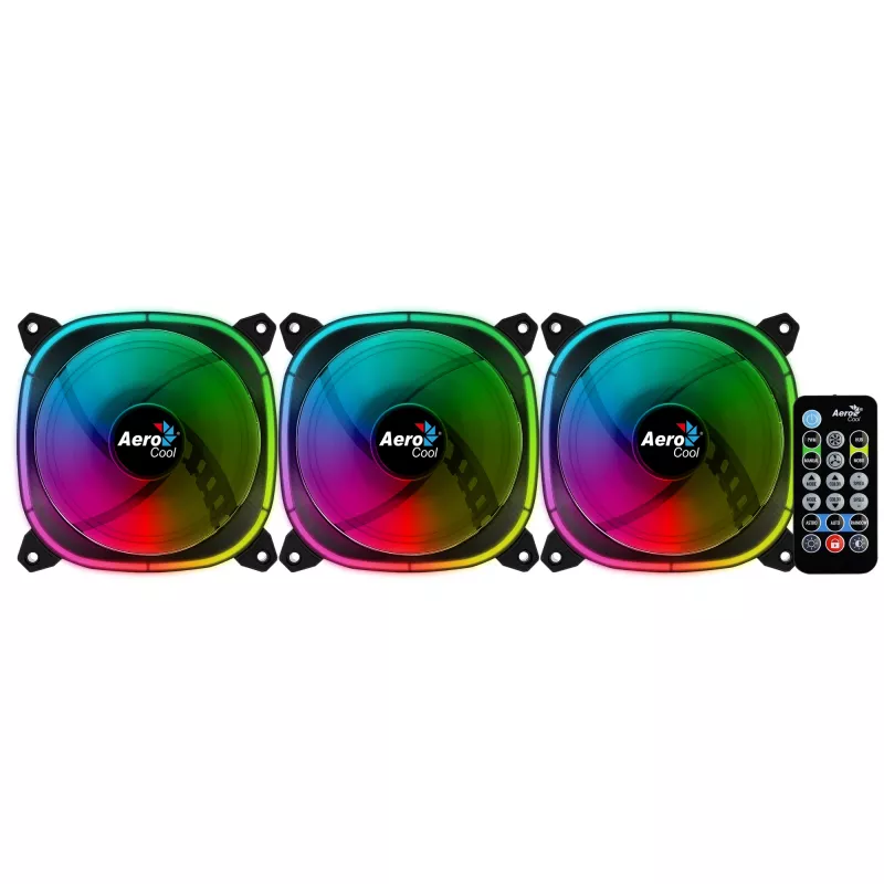 Ventiliatorių rinkinys Aerocool ASTRO12PRO 3 vnt. 12 cm RGB LED antivibracinis nuotolinio valdymo pultelis