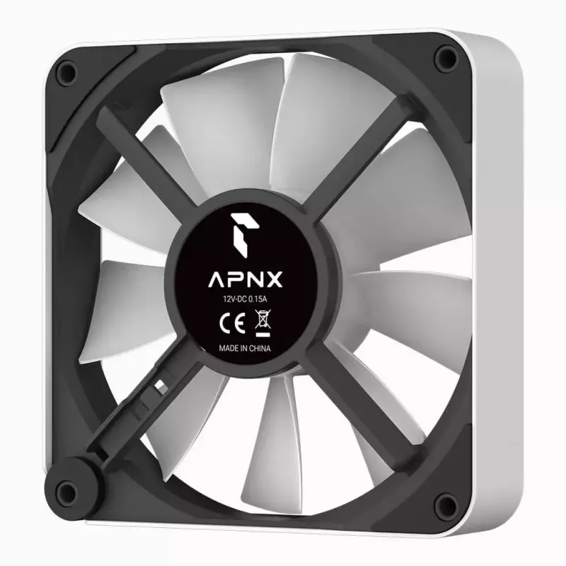 APNX FP2-120 PWM ARGB baltas korpuso ventiliatorius, 120 mm, 500–1800 aps./min., 83,85 CFM, 34,8 dB
