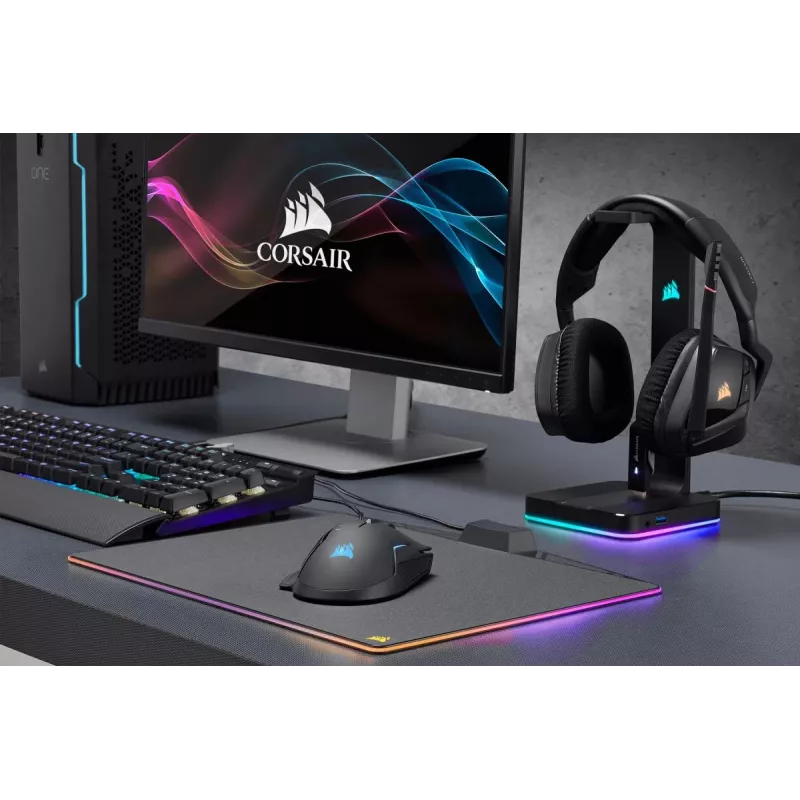 CORSAIR ST100 RGB Premium stovas ausinėms su 7.1 virtualiu erdviniu garsu