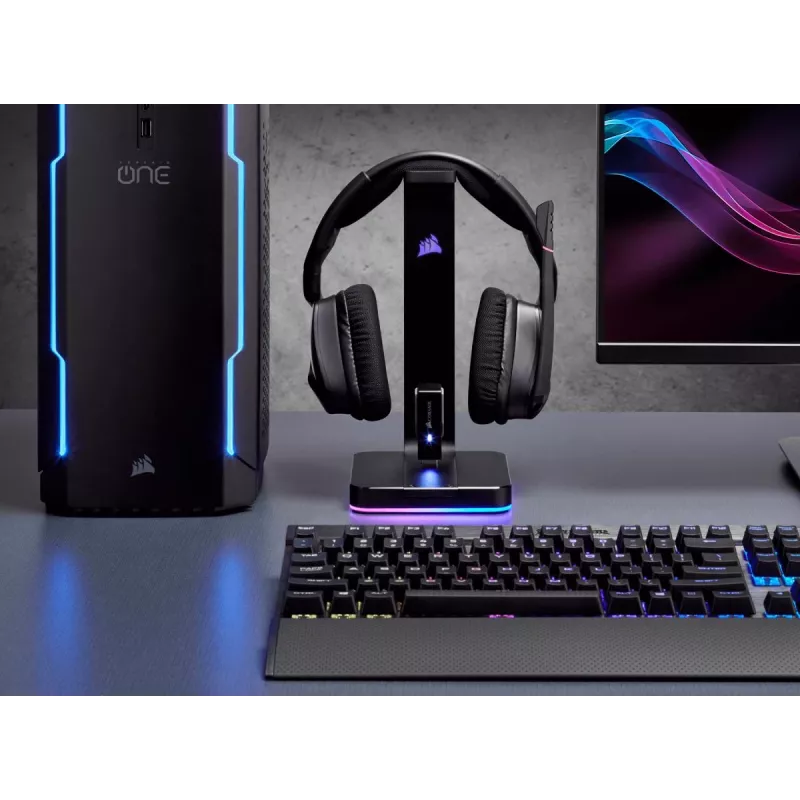 CORSAIR ST100 RGB Premium stovas ausinėms su 7.1 virtualiu erdviniu garsu