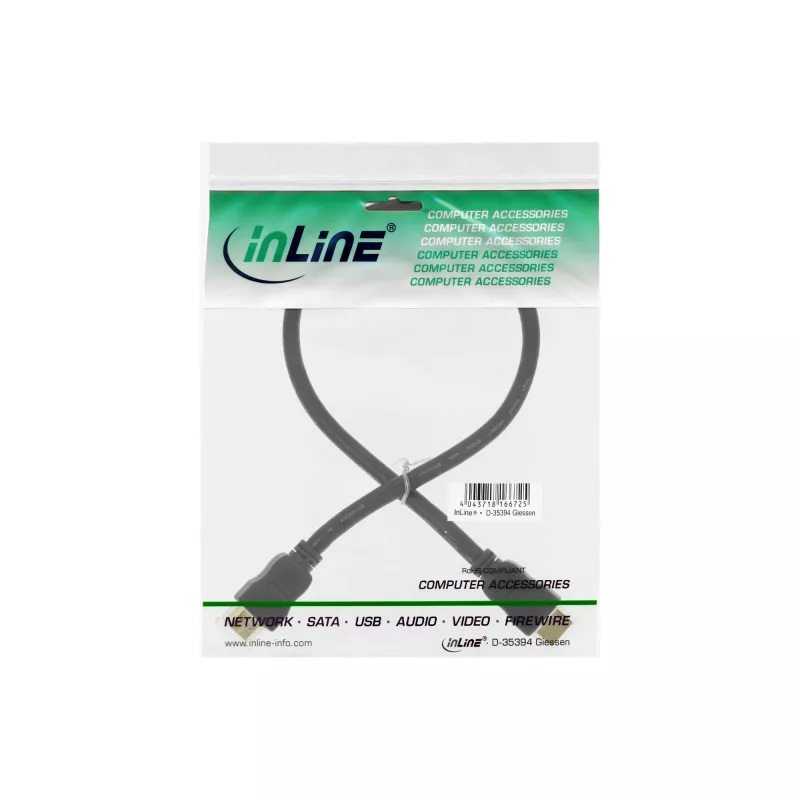 InLine High Speed HDMI laidas su Ethernet, M/M, juodas, auksuoti kontaktai, 3m