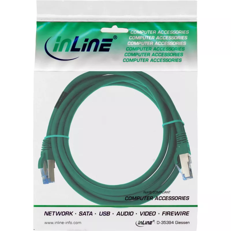 InLine Patch Laidas S/FTP PiMF Cat.6A halogen-free 500MHz žalias 2m