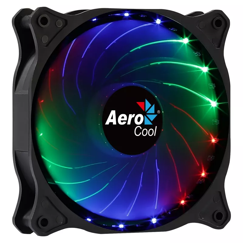 AEROCOOL COSMO12FRGB 120 mm kompiuterio korpuso ventiliatorius, 1000 RPM, 15 RGB šviesos diodų, Molex jungtis, 3,72 W, juodas