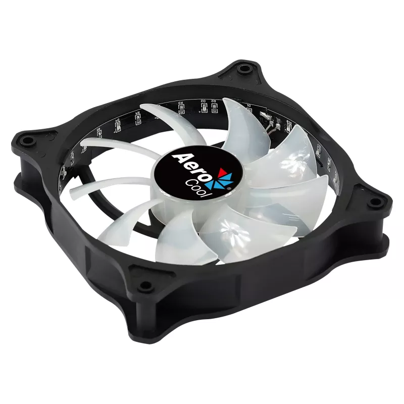 AEROCOOL COSMO12FRGB 120 mm kompiuterio korpuso ventiliatorius, 1000 RPM, 15 RGB šviesos diodų, Molex jungtis, 3,72 W, juodas