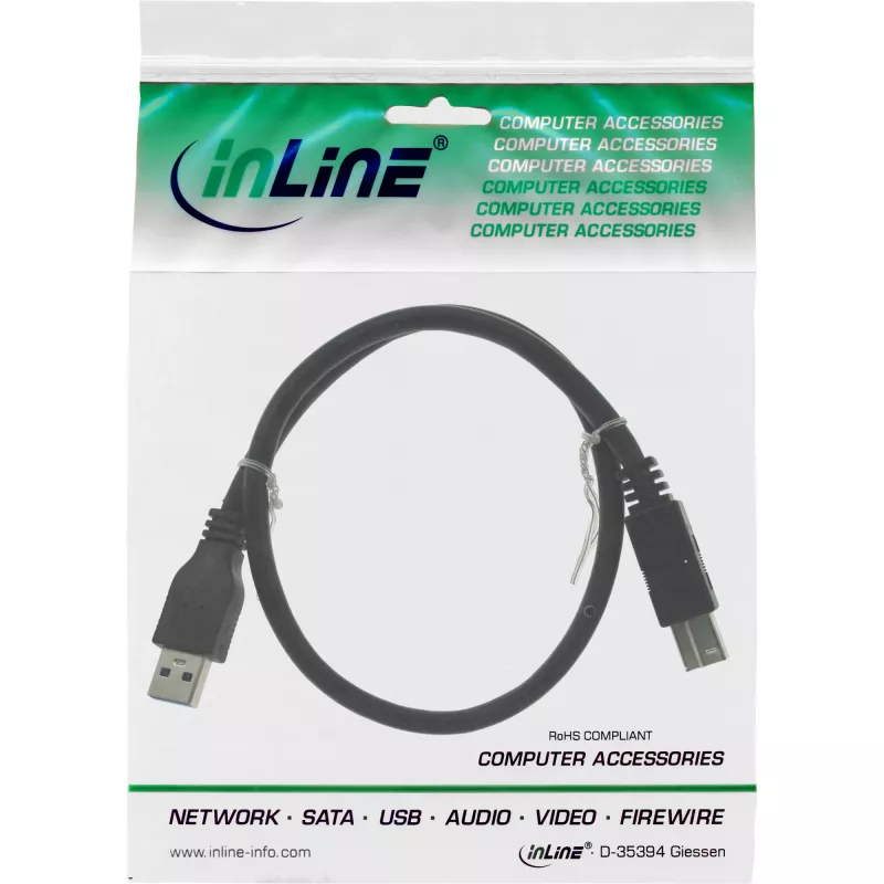 InLine USB 3.2 Gen.1 laidas Type A kištukas / Type B kištukas, juodas, 3 m