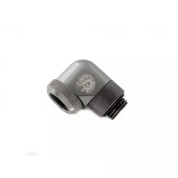 Bitspower BP-BSE90RML žalvarinė 90° sukamoji jungtis skysčio aušinimui, G1/4 sriegis, juoda