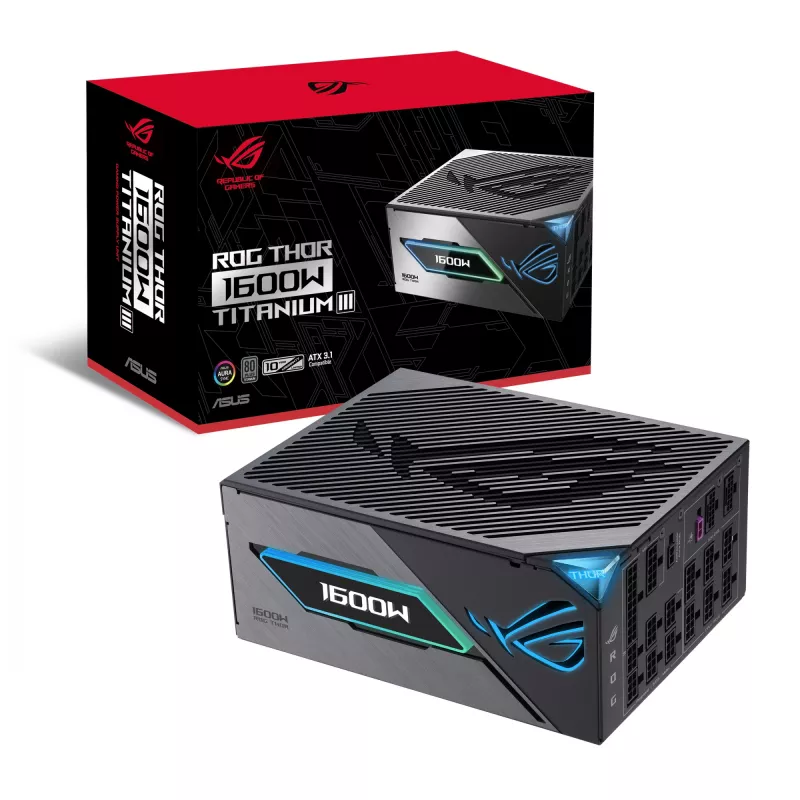 Maitinimo blokas ASUS ROG THOR-1600T3-GAMING 1600 W, 80 PLUS Titanium, ATX 3.1, visiškai modulinis, OLED ekranas