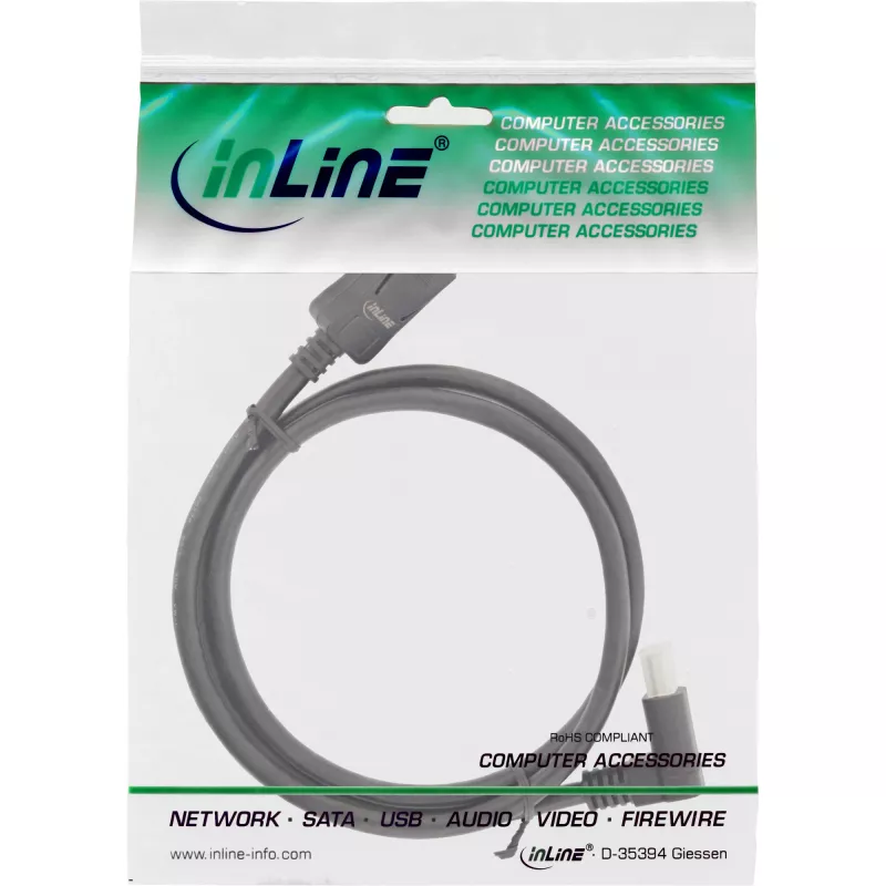 DisplayPort 1.4 laidas InLine 17151U 8K4K žemyn nukreiptas kampinis juodas/auksinis 1m