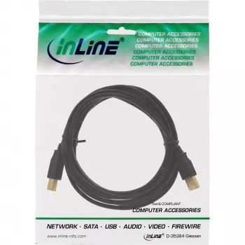 InLine USB 2.0 kabelis, A tipo kištukas / B tipo lizdas, juodas, auksuotas, 1 m