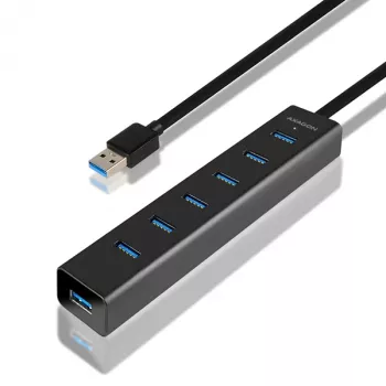 USB 3.0 šakotuvas Axagon HUE-SA7BP 7x USB 3.0 ALU CHARGING, juodas, su AC adapteriu