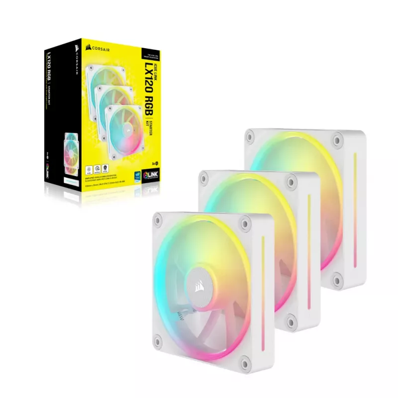 CORSAIR iCUE LINK LX120 RGB 120 mm PWM ventiliatorių rinkinys pradedantiesiems - Baltas