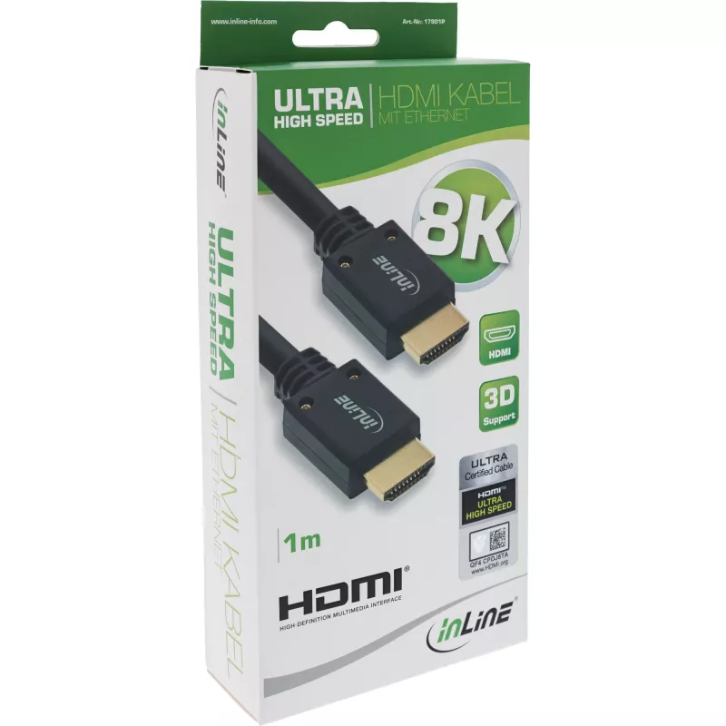 InLine Ultra High Speed HDMI laidas M/M 8K4K, auksuoti kontaktai, 1 m