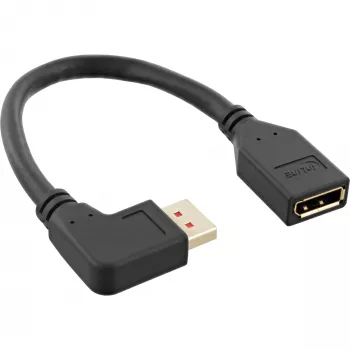 InLine DisplayPort 1.4 adapterinis kabelis M/F, 8K4K, kairysis kampinis, juodas/auksinis, 0,15 m