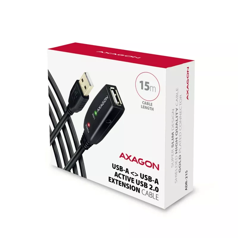 Aktyvus USB 2.0 ilginimo kabelis Axagon ADR-215, 15 m, A-M -> A-F
