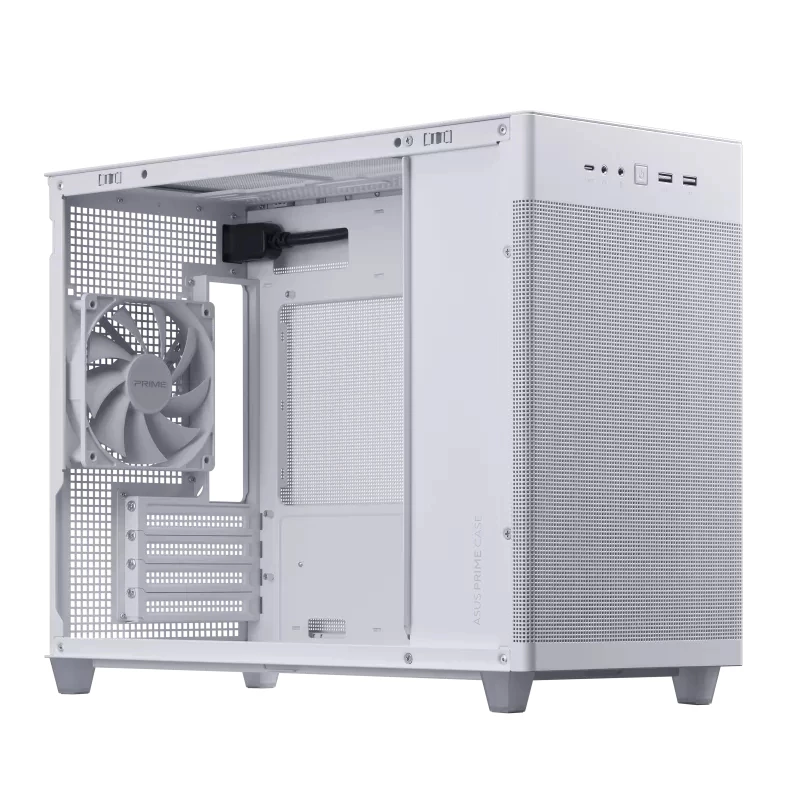 ASUS AP201 PRIME CASE TG WHITE Mini Tower — micro ATX, grūdintas stiklas, 3×3,5 colio vietos, 1×2,5 colio, USB-A×2, USB-C×1