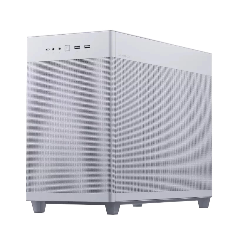 ASUS AP201 PRIME CASE TG WHITE Mini Tower — micro ATX, grūdintas stiklas, 3×3,5 colio vietos, 1×2,5 colio, USB-A×2, USB-C×1