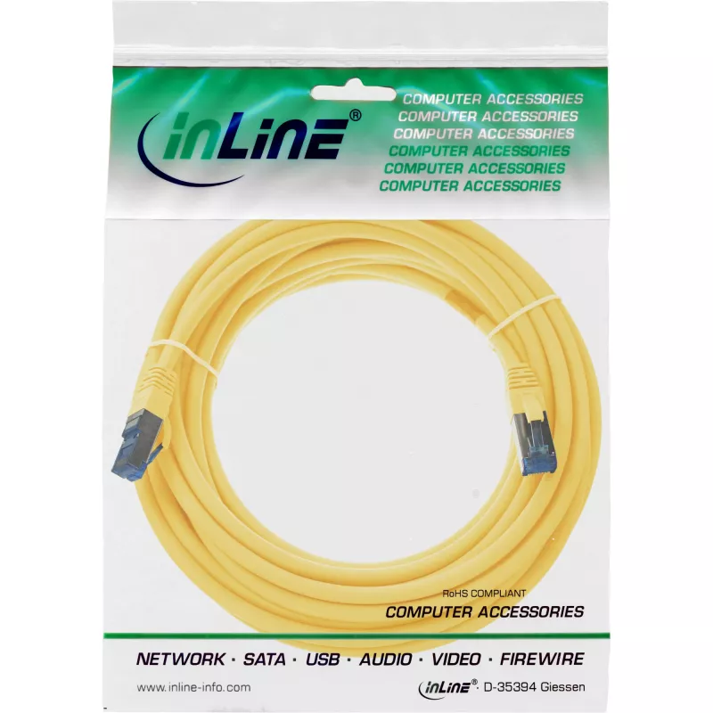 InLine Patch Laidas S/FTP PiMF Cat.6A halogen-free 500MHz geltonas 5m
