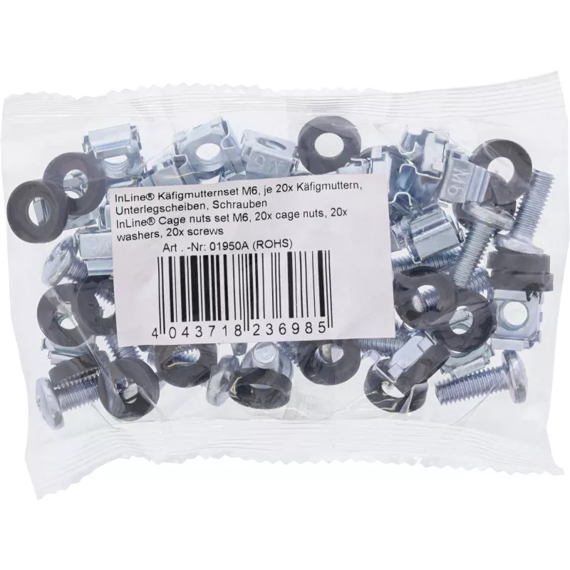 InLine Cage Nut rinkinys M6 20 veržlių + 20 poveržlių + 20 varžtų