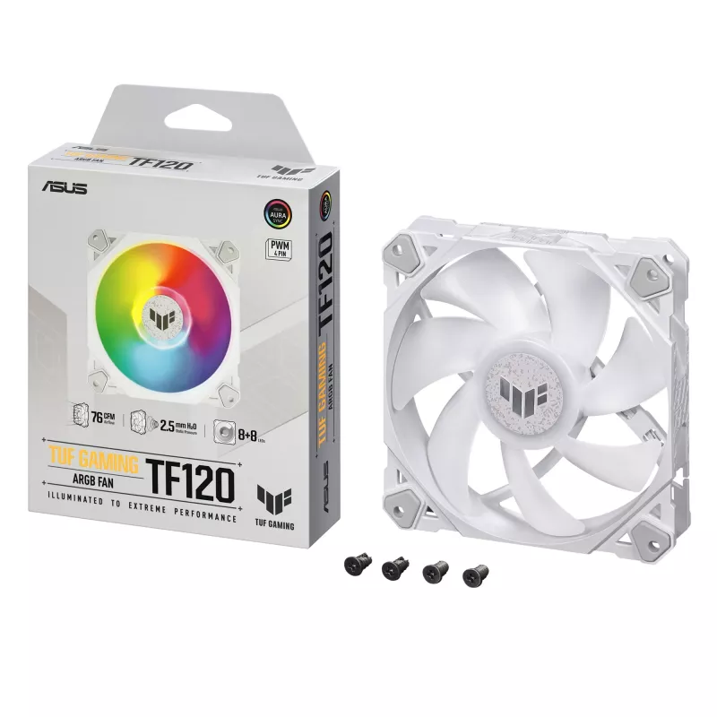 ASUS TUF GAMING TF120 ARGB WHITE EDITION korpuso ventiliatorius 12 cm