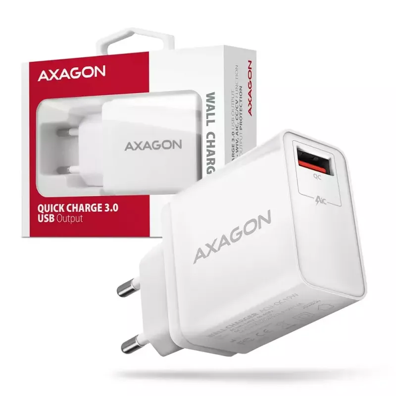 Sieninis įkroviklis Axagon ACU-QC19W 1x QC3.0/AFC/FCP/SMART 19W baltas