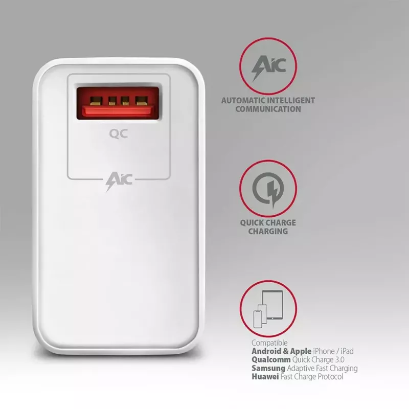 Sieninis įkroviklis Axagon ACU-QC19W 1x QC3.0/AFC/FCP/SMART 19W baltas