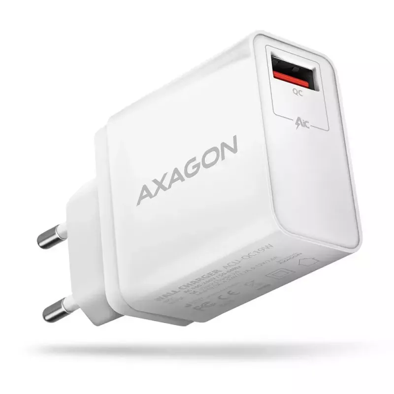Sieninis įkroviklis Axagon ACU-QC19W 1x QC3.0/AFC/FCP/SMART 19W baltas