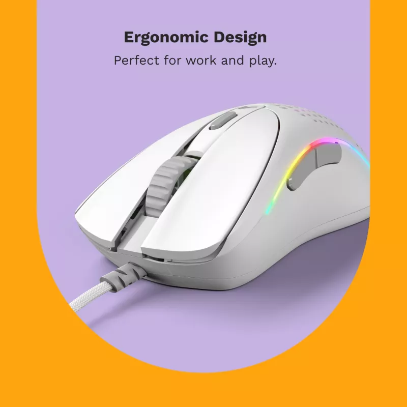 Glorious Gaming Model D 2 Wired - Matinė balta, Dešinei rankai, Optinis, USB Type-A, 26000 DPI, Baltas