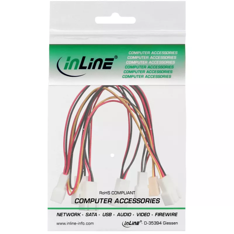 InLine ventiliatorių adapterio Y kabelis 3pin Molex moteriškas / 6x 3pin Molex vyriškas