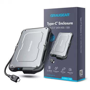Išorinis HDD/SSD dėklas GRAUGEAR G-2502-C-10G 2.5 col. juodas plienas 6TB